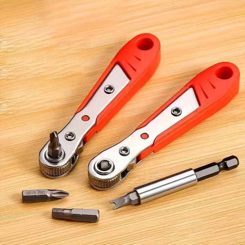 1 Set of Multifunctional Screwdriver in Red, with Forward and Reverse Ratchet, Compact Tool Set, Suitable for Small Space Use